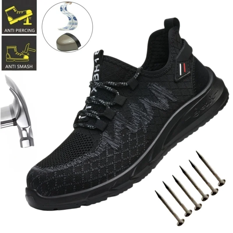 Lightweight Safety Shoes Men Steel Toe Sneakers Puncture Proof Breathable Work Safety Boots Man Comfy Construction Work Shoes