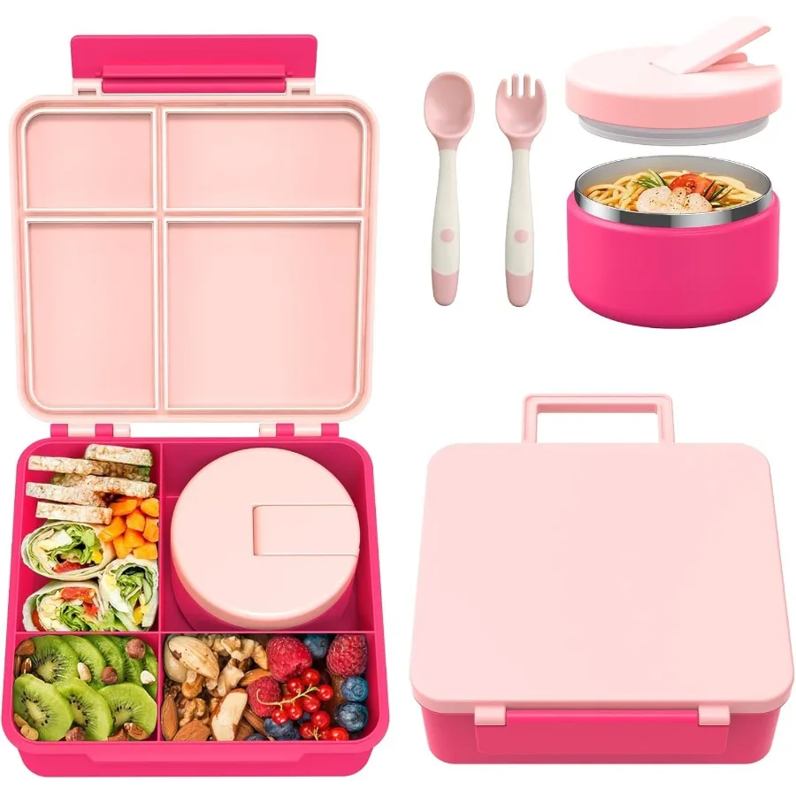 

Bento Lunch Box with 8oz Soup Thermo Leakproof Lunch Food Containers with 4 Compartment Thermo Insulated Hot Food Jar for Schoo
