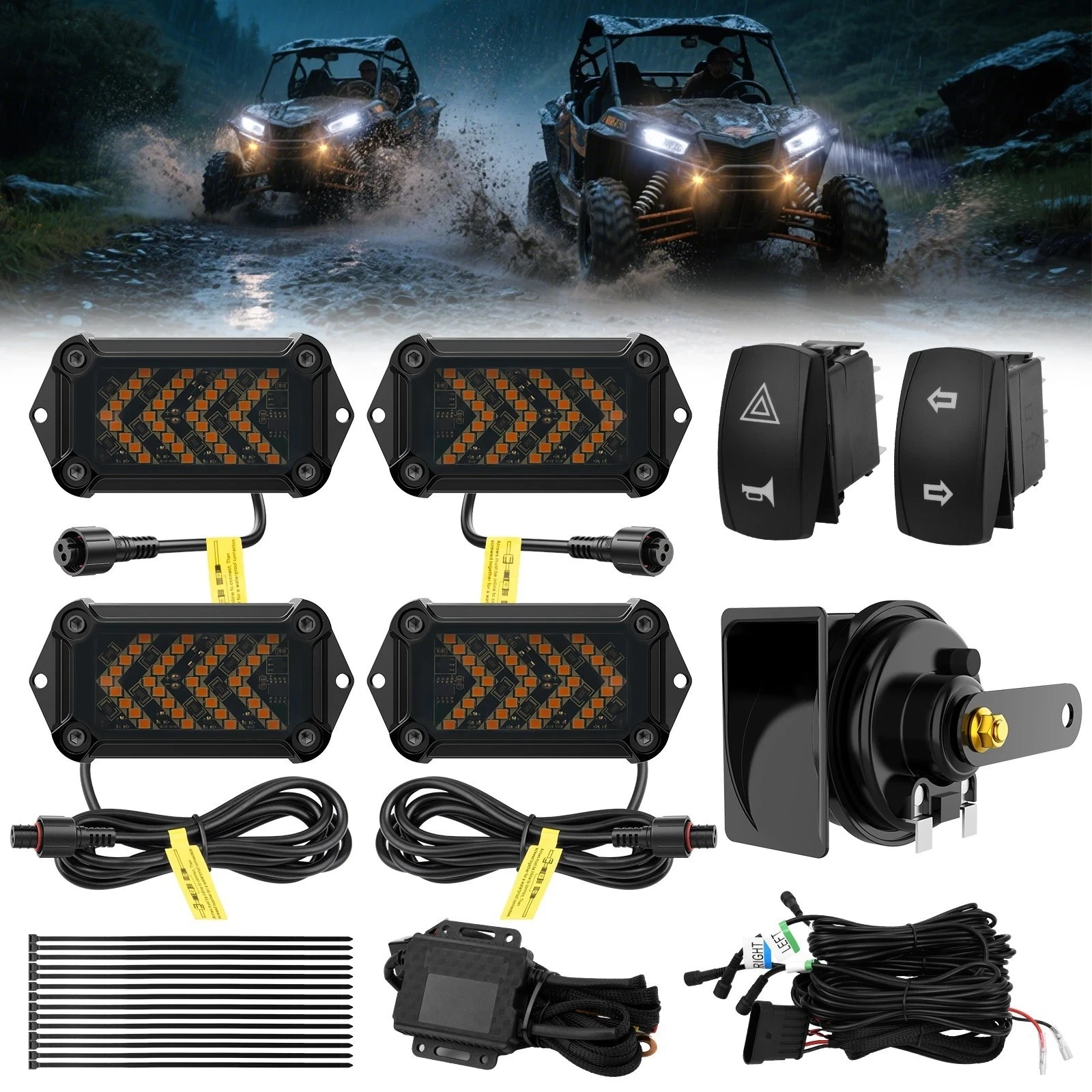 For 2017-2025 Can-am Maverick X3 MAX Universal UTV Turn Signal Horn Street Legal Kit Rock Switch Arrow-Flow Blinker Pre-Wired