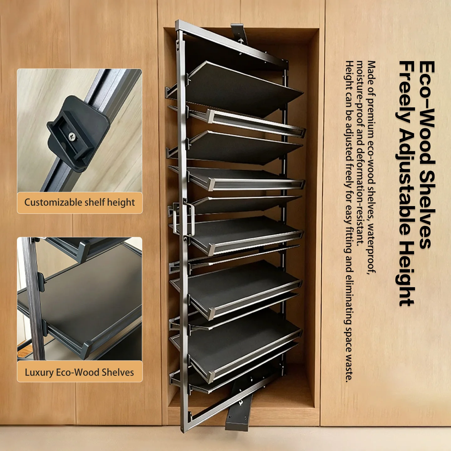 360 Degree Rotating Shoe Rack Aluminum Alloy Multilayer Adjustable Height Pull Out Double Sided Built In Hardware Strong