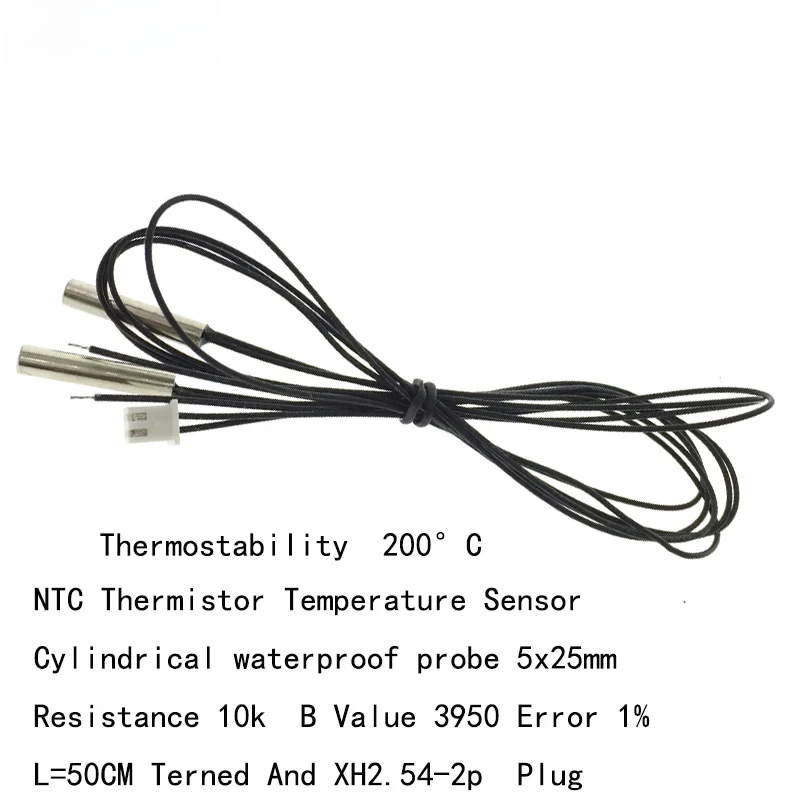 10pcs Temperature Sensor 10K B3950 Sensor Cylindrical Waterproof Probe Error1% L=50CM High Temperature Line 200℃ NTC Thermistor