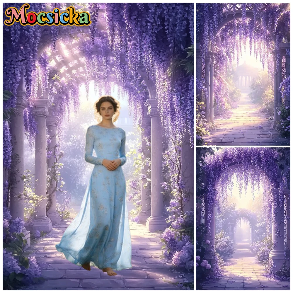 

Mocsicka Wedding Photography Backdrop Bride Woman Portrait Photo Background Garden Violet Corridor Decoration Birthday Wallpaper