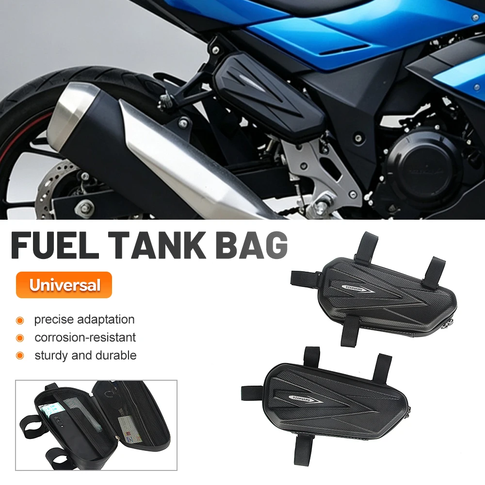 Motorcycle Hard Shell Side Bag Carbon Fiber Texture Wear‑Resistant Waterproof Frame Mount Tool Storage Fuel Tank Pouch