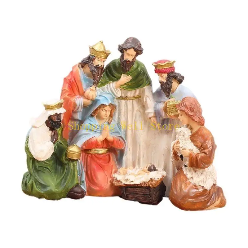 KX4B Sacred Family Christmas Decoration Traditional Nativity Scene for Home Decors