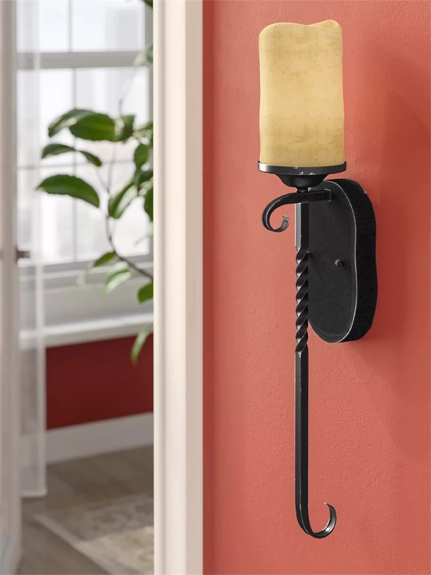 Vintage resin candle wall lamps loft black metal american decorative glass wall sconces lights