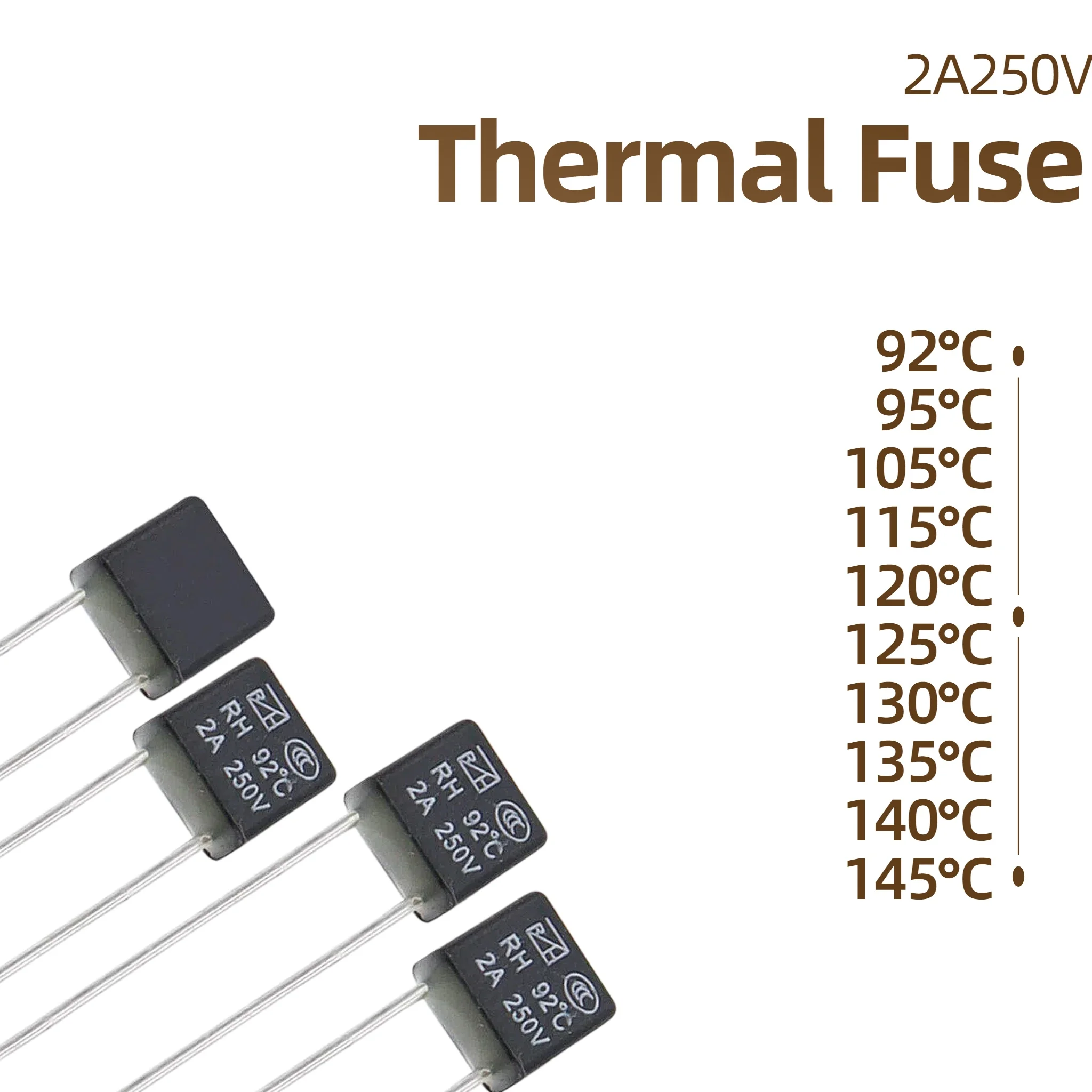 10-30pcs 2A 250V Square Thermal Fuse RH‑92℃‑145℃ Thermal Cut‑off Fuse Temperature Fuse for Electric Fan Motor Repair