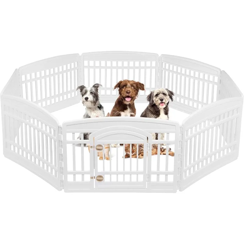 

USA Dog Playpen, 8-Panel 24" Pet Playpen with Door, Puppy Playpen, Indoor/Outdoor Dog Pen, 84 x 84 x 24, Foldable, Cu