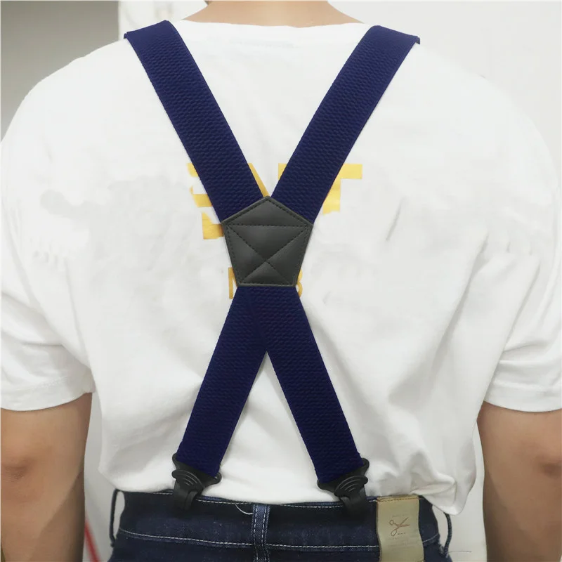 Strong Heavy Duty Work Suspenders for Men 3.7cm Wide X-Back Plastic Gripper Clasps Adjustable Elastic Trouser Pants Braces