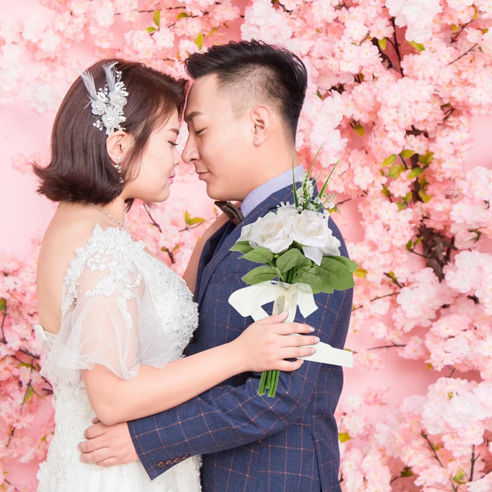 

Artificial Rose Wedding Bouquet Forest Style Faux Flowers For Bride Bridesmaid Bridal Decoration Holders Keepsake Fake