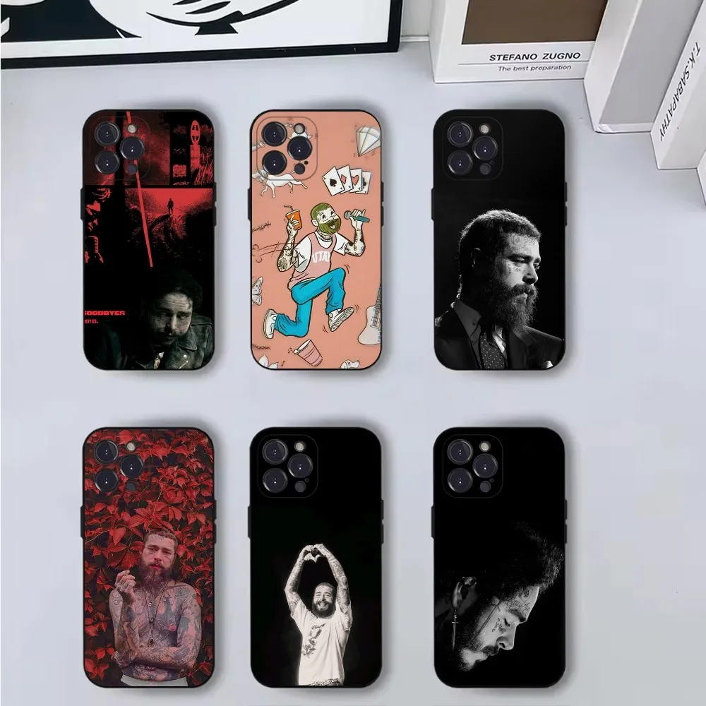 

Rapper P-Post Malone Phone Case Phone Case For iPhone 16,15,14,13,12,11,Pro,X,XS,Max,XR,Plus,Mini Soft Black Cover