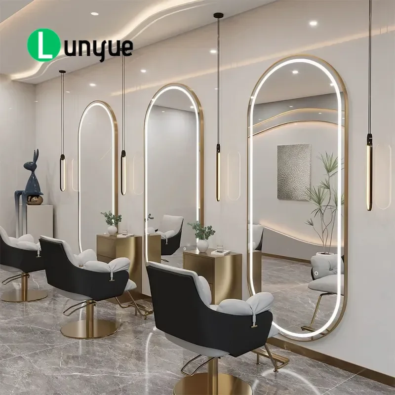Internet celebrity hair mirror with lamp hair special light luxury simple hair cut mirror wall-mounted floor