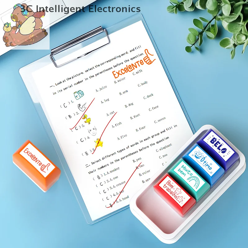 Graded Classroom Stamps Parent Signature Teacher Auto-Refilling Stamp Set Homework Teacher Supplies With Storage Tray
