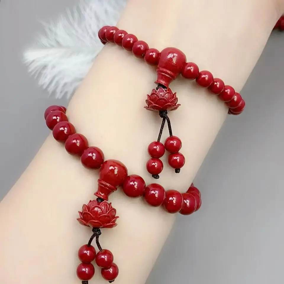 

Raw Ore Cinnabar, Purple Gold Sand, Six Character Mantra, Serene Lotus Bracelet, Cinnabar Bracelet, Buddha Bead Matching