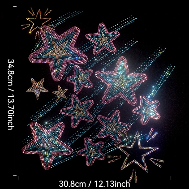 

Высококачественные стразы со сверкающими звездами, глазурованные на футболке, джинсовой ткани и аксессуарах для толстовок.