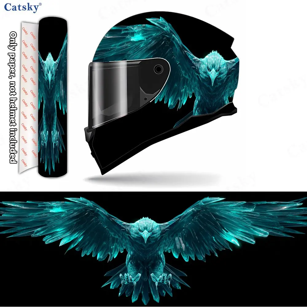 

Emerald Crystal-winged Eagle Print Helmet Vinyl Wraps, Waterproof Scratch-Resistant Full Face Helmet Decals, Durable PVC Decorat