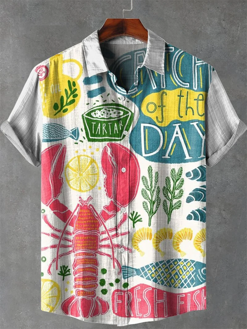 Tropical Pattern Print Shirt Essential Casual Hawaiian Short-Sleeve Resort Button-Up