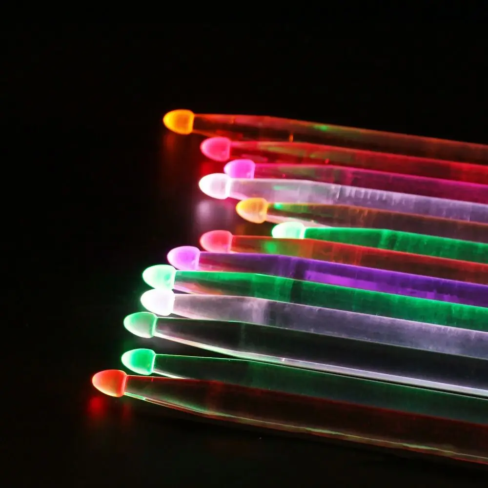 2Pcs Colorful 5A Luminous Drum Stick Percussion Glow in The Dark Light Up Drum Sticks Acrylic Personalized Cymbals for Drums