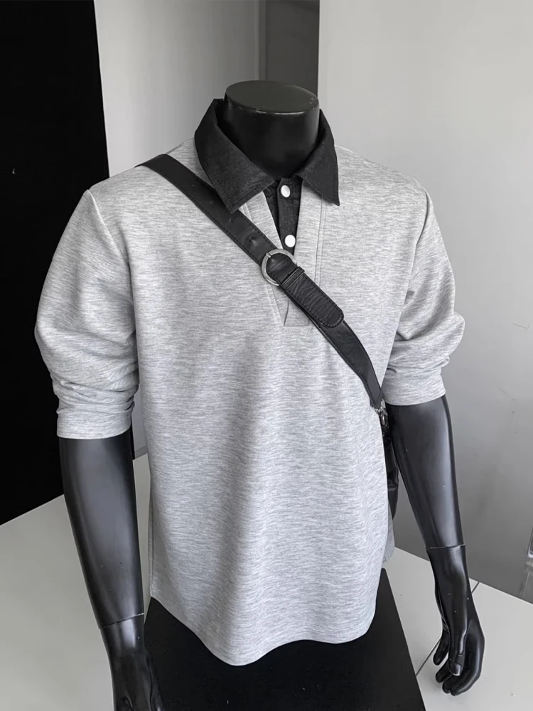 Bla American Sle Faux Two-Piece Sweatirt Men's Long Sve Collared T-irt Casual Autumn Trendy Brand Haome Versati...