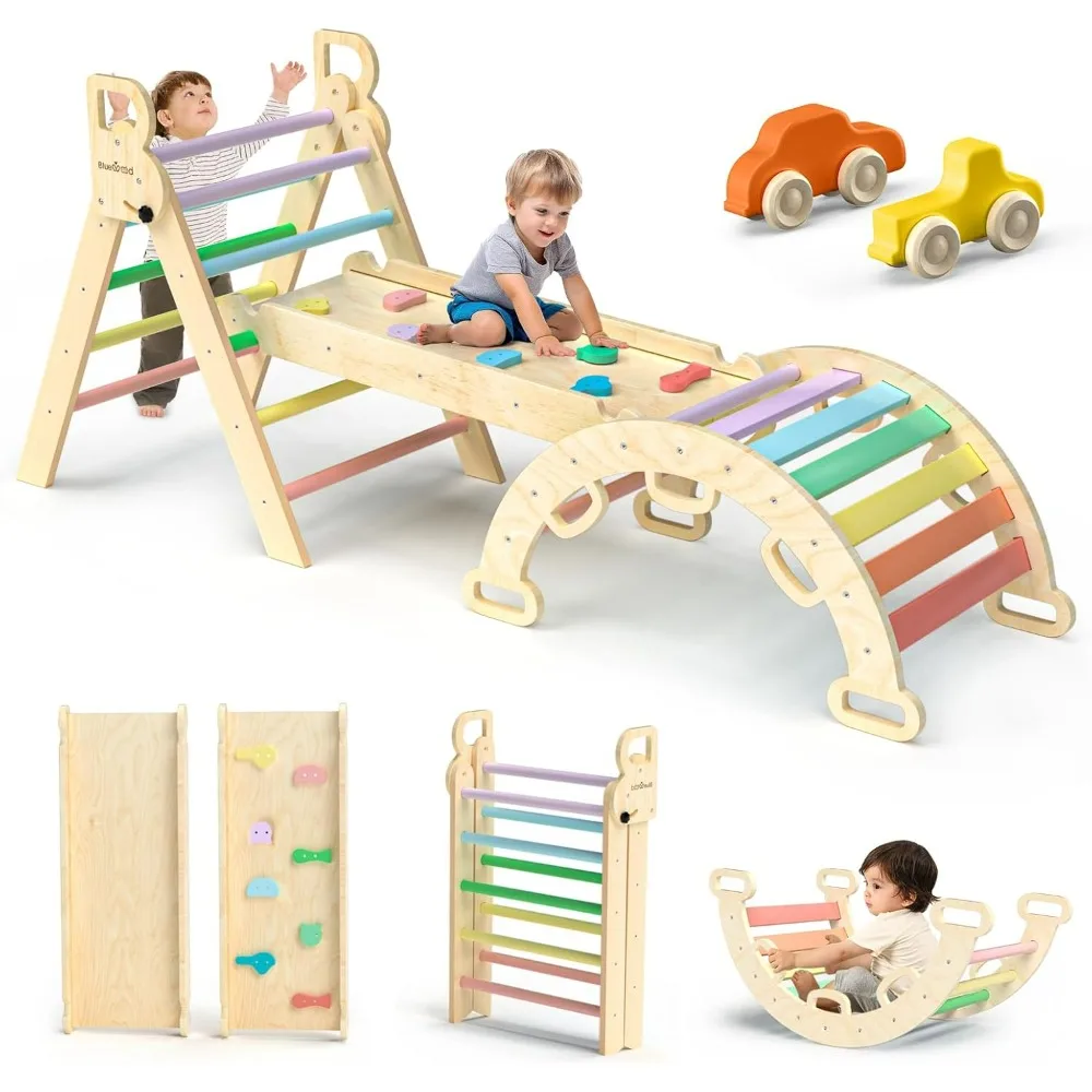 Pikler Triangle Set 7in1 Foldable Baby Climbing Toys Wooden Montessori Climbing Set with Arch&Ramp&Ladder Baby Climber