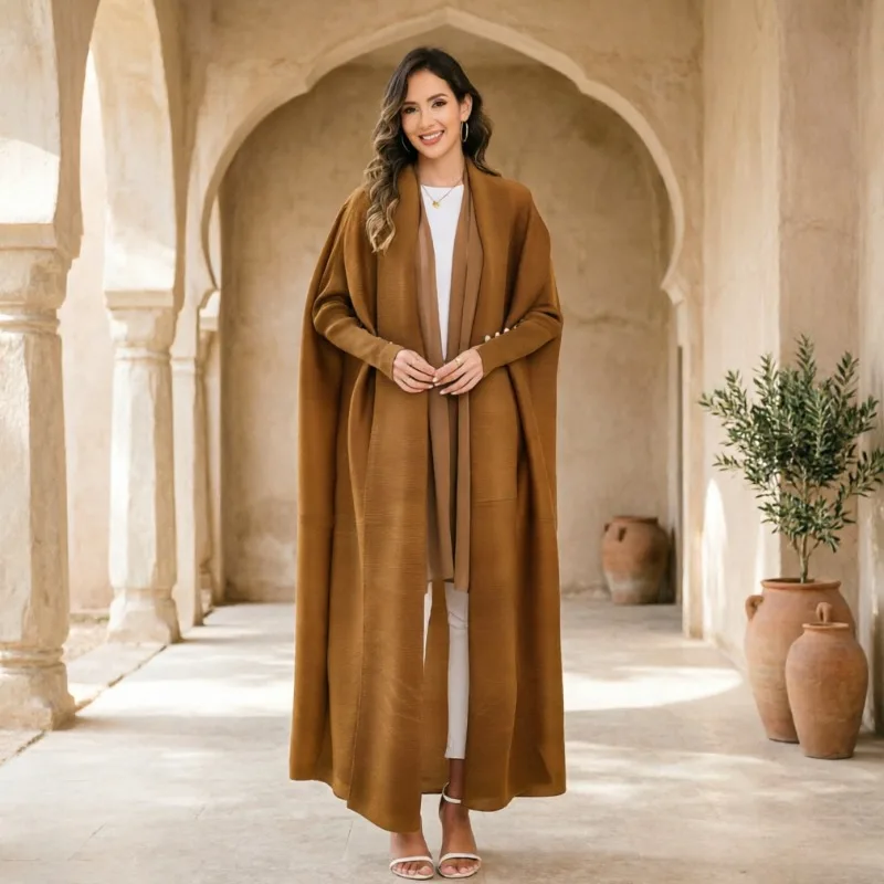 Miyake Pleated Cardigan Robe 2026 European New Coat Trench Coat Plus Size Women Commuter Stretch Abaya Non-iron Holiday Clothing