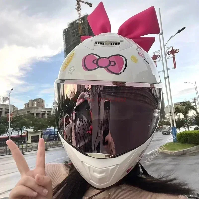 New Sanrio Hello Kitty Motorcycle Helmet Full Face Racing Helmets Offroad Motorcycle Helmet Motorbike Kawaii Helmets Gift