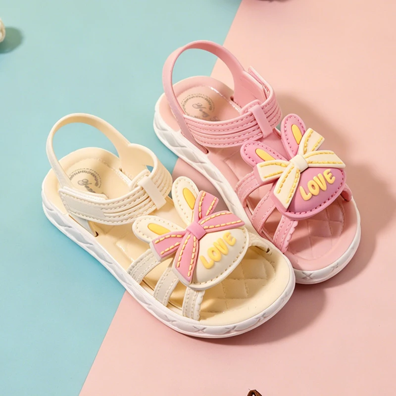 Girls Cute Bunny Ear Bow Open-Toe Sandals Oft Non-Slip Sole Breathable Summer Outdoor Casual Shoes for Toddler