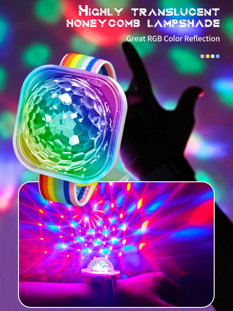 Nachtlampje Portable Stage Lights Disco LED Colorful Sound Control Lamp Wearable Wrist Ambient Lamp for Disco KTV Home Party Bar