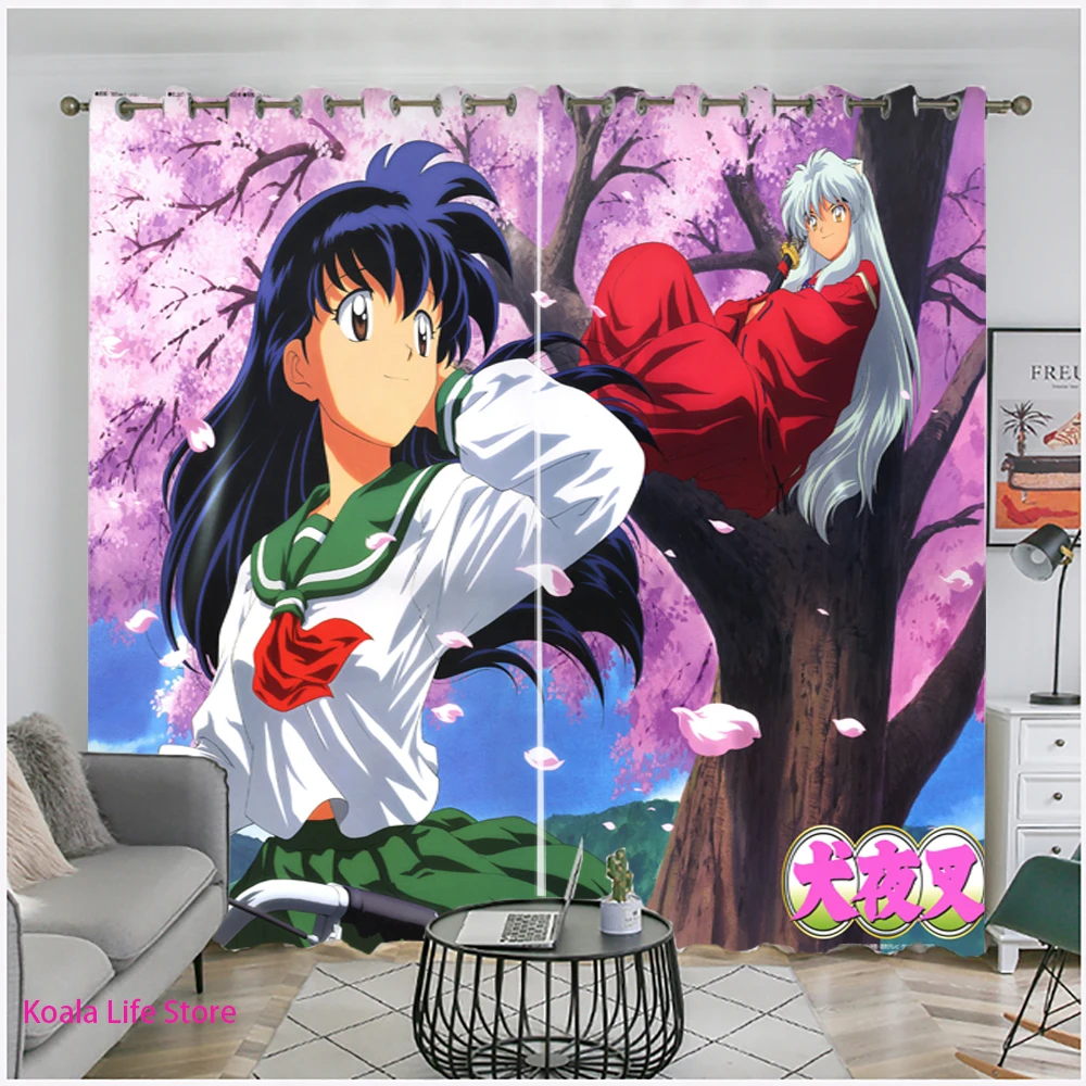 Anime Manga Inuyasha Curtains For Children's Bedroom 3D Print Cartoon Living Room Kids Window Treatments Home Kitchen Drapes