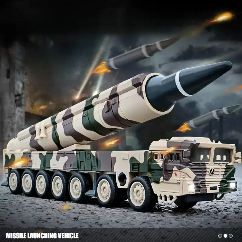 1:50 DongFeng 31 Missile Launch Vehicle Simulation Sound and Light Model Alloy Model Car Toy Commemorative Gift