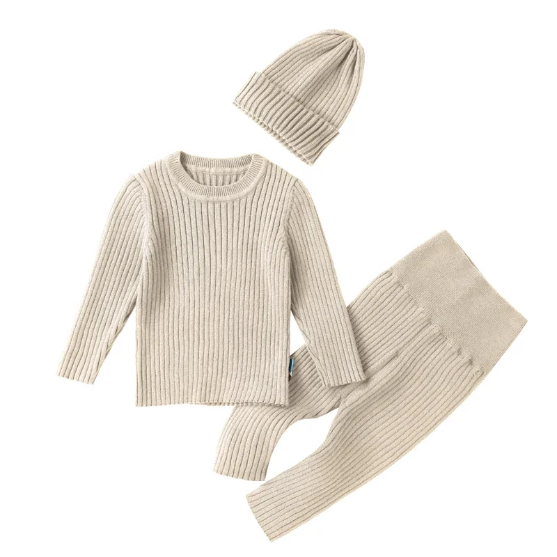 3pcs Sweater Sets Baby Boy Clothes Sets Kids Boys Girls Autumn Winter Knit Clothing Suit Newborn Toddler Outfits Tops Hat Pants