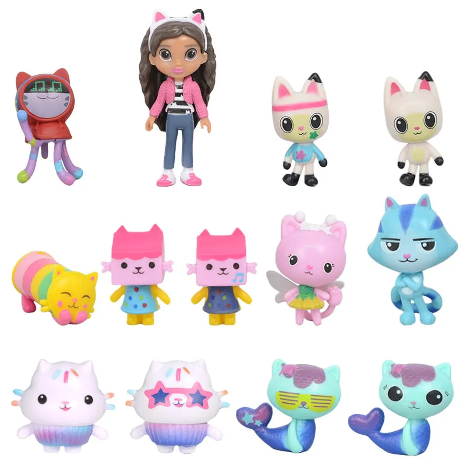 

13pcs Gabby Dollhouse Anime Figure Toy Smiling Car Cat Hug Gaby Girl Dolls Mercat Cartoon Action Figure Kids Xmas Birthday Gifts