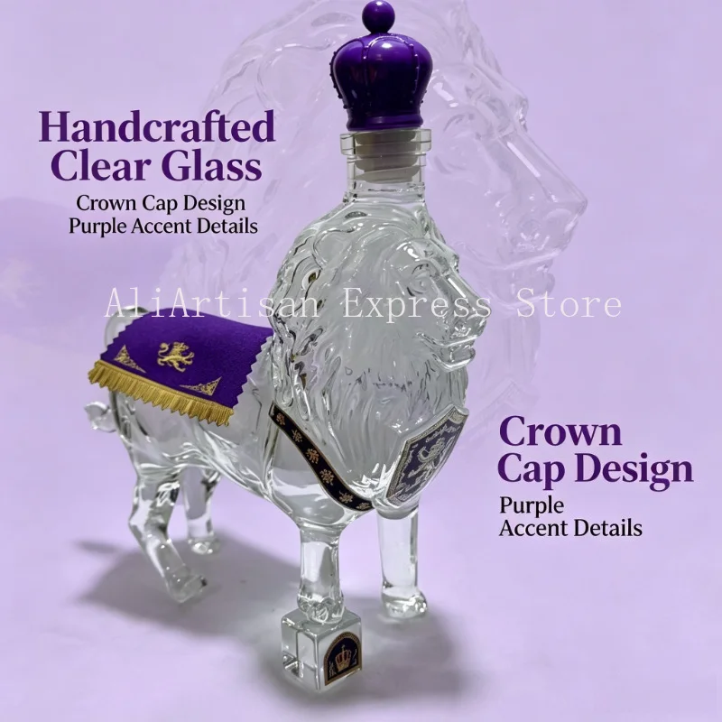 Hand Blown Lion Shaped Glass Decanter With Cape, Lead Free Liquor Bottle for Whiskey Brandy Vodka, Home Bar Tabletop Decor Gift