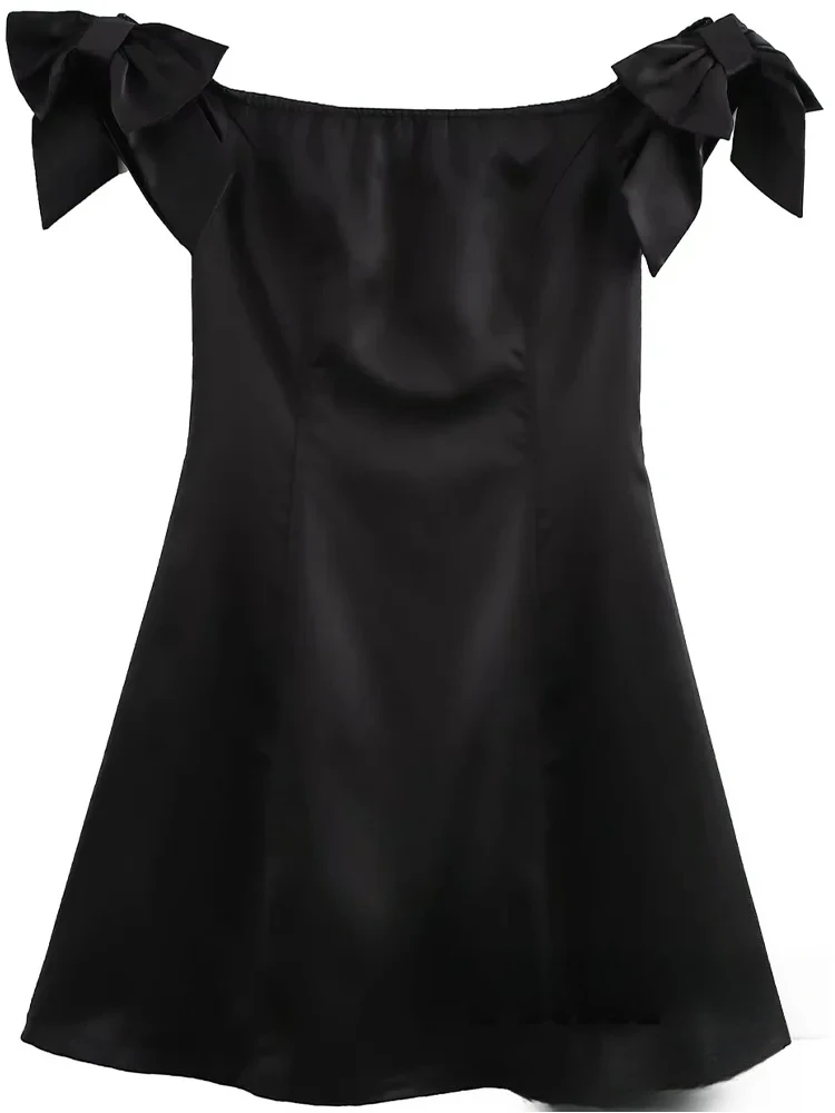 KONDALA Sexy Club Chic femmes robe noir solide nœud sans manches Slash cou Mini robe nouvelle mode 2025 printemps été femme robe