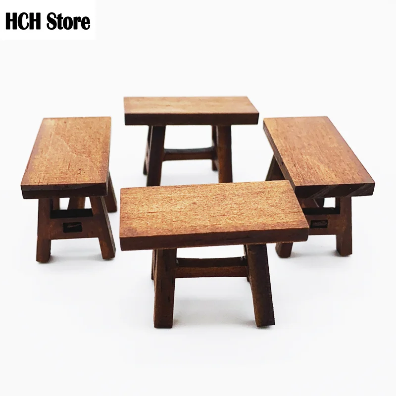 

Mini Simulation Bench Retro Wooden Chair Model Dollhouse Accessories Miniature Furniture Kids Play House Living Room Toys
