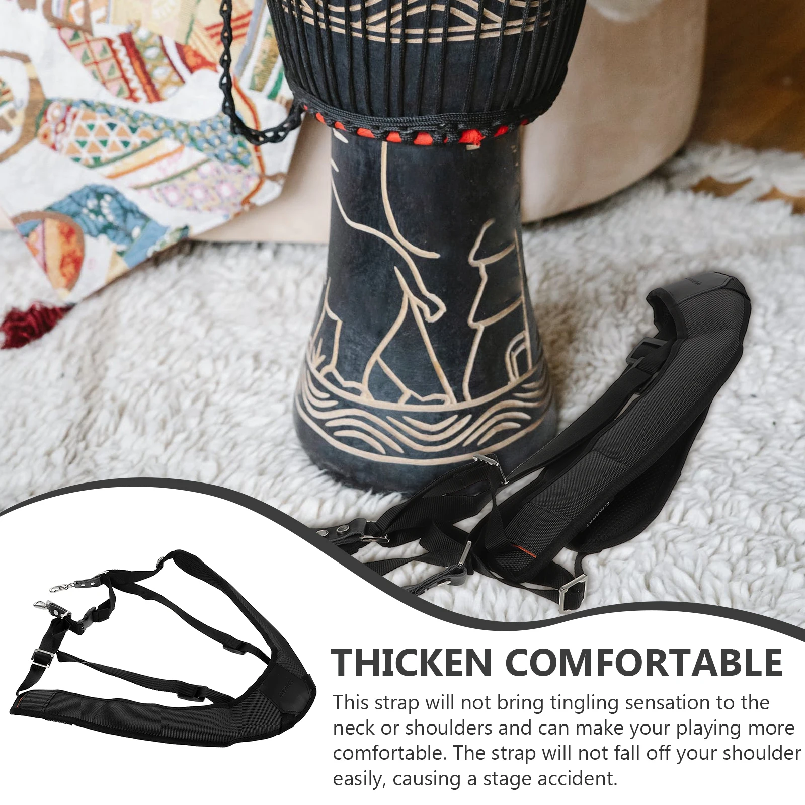 

Comfortable Djembe Strap Instrument Accessories Drum Accessory Black Sandwich Mesh