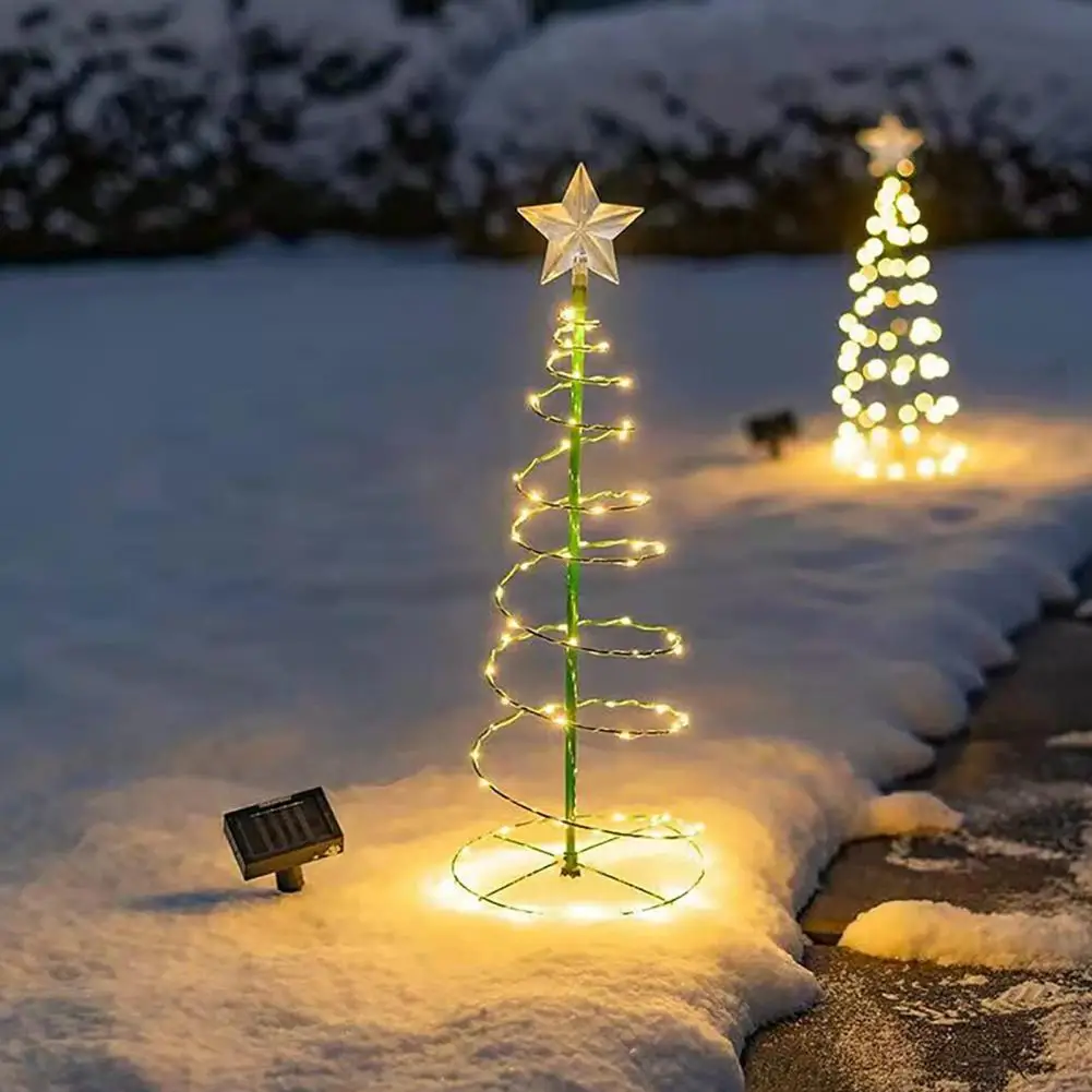 

1 Pc/2 Pcs Solar Christmas Tree Lights Weatherproof Outdoor Solar Lights Easy Assembly Light Up Xmas Tree For Yard Lawn Porch