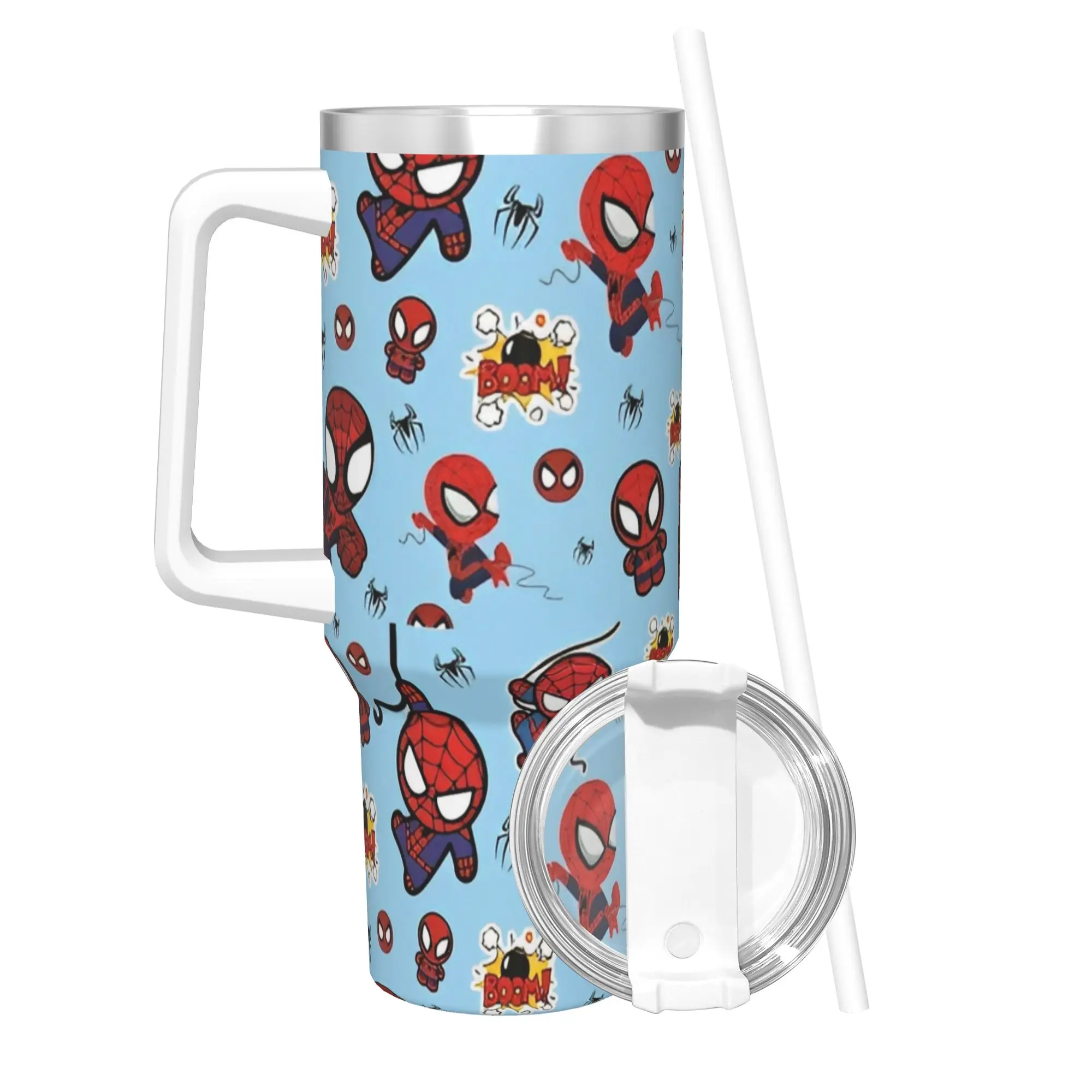 

Spider-Man Superhero Insulated Tumbler with Straws Lid Stainless Steel Coffee Mugs Outdoor Travel Car Bottle Cups 40oz