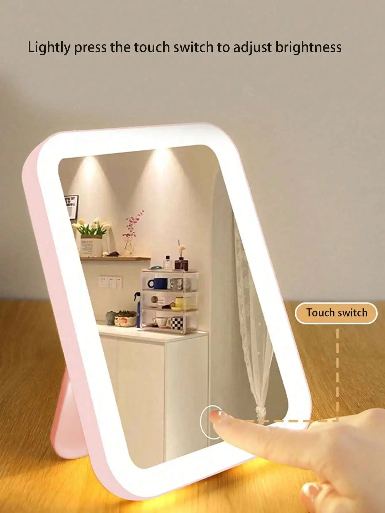 1Pc Square-Shaped Desktop Detachable Dressing Table Mirror With Light For Ladies' Makeup, Led Princess Mirror For  Tabletop Deco