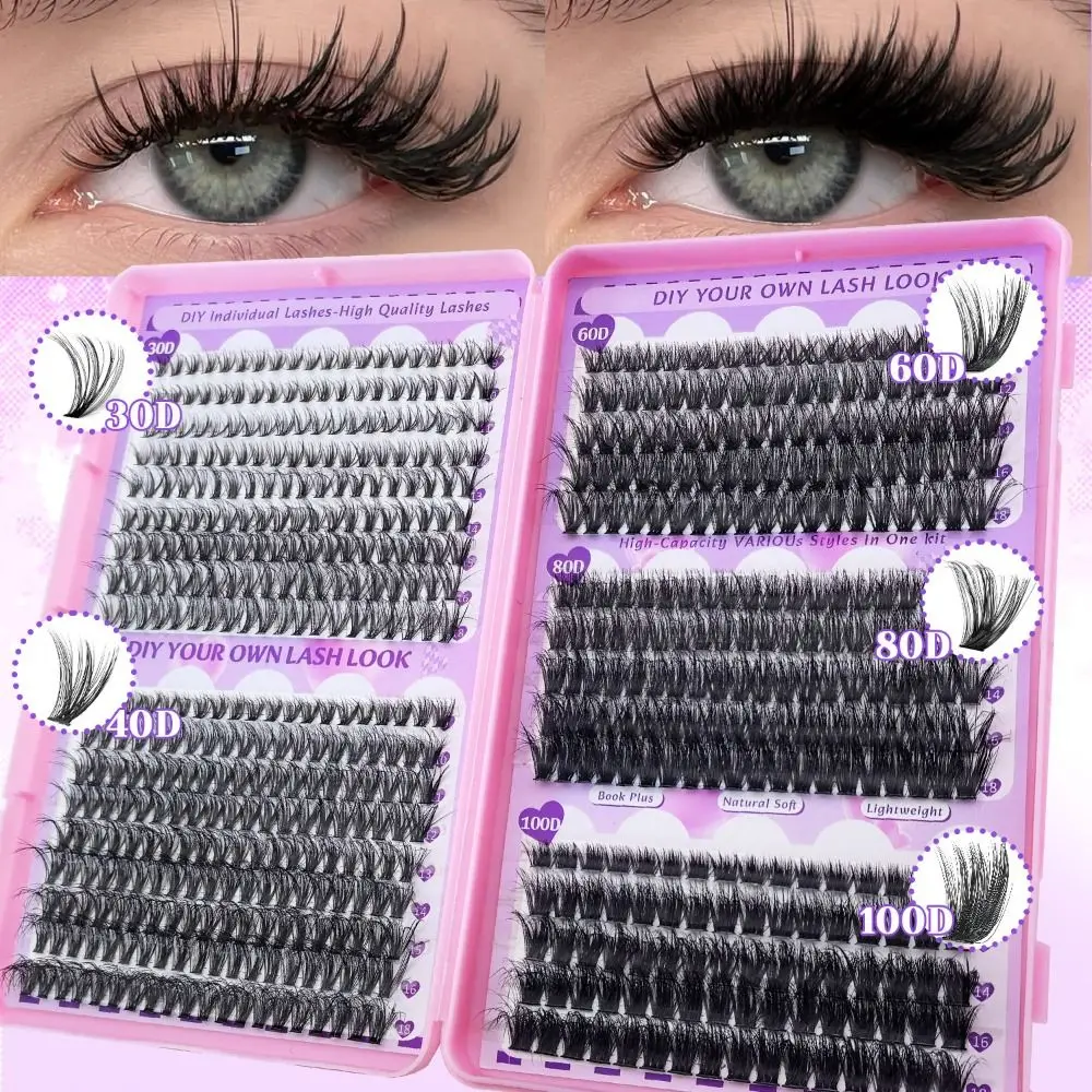 Kit d'extension de cils DIY, Cils artificiels de 9-18mm de longueur, style wispy, design en grappe 3D effet vison, aspect naturel, avec adhésif et fixateur