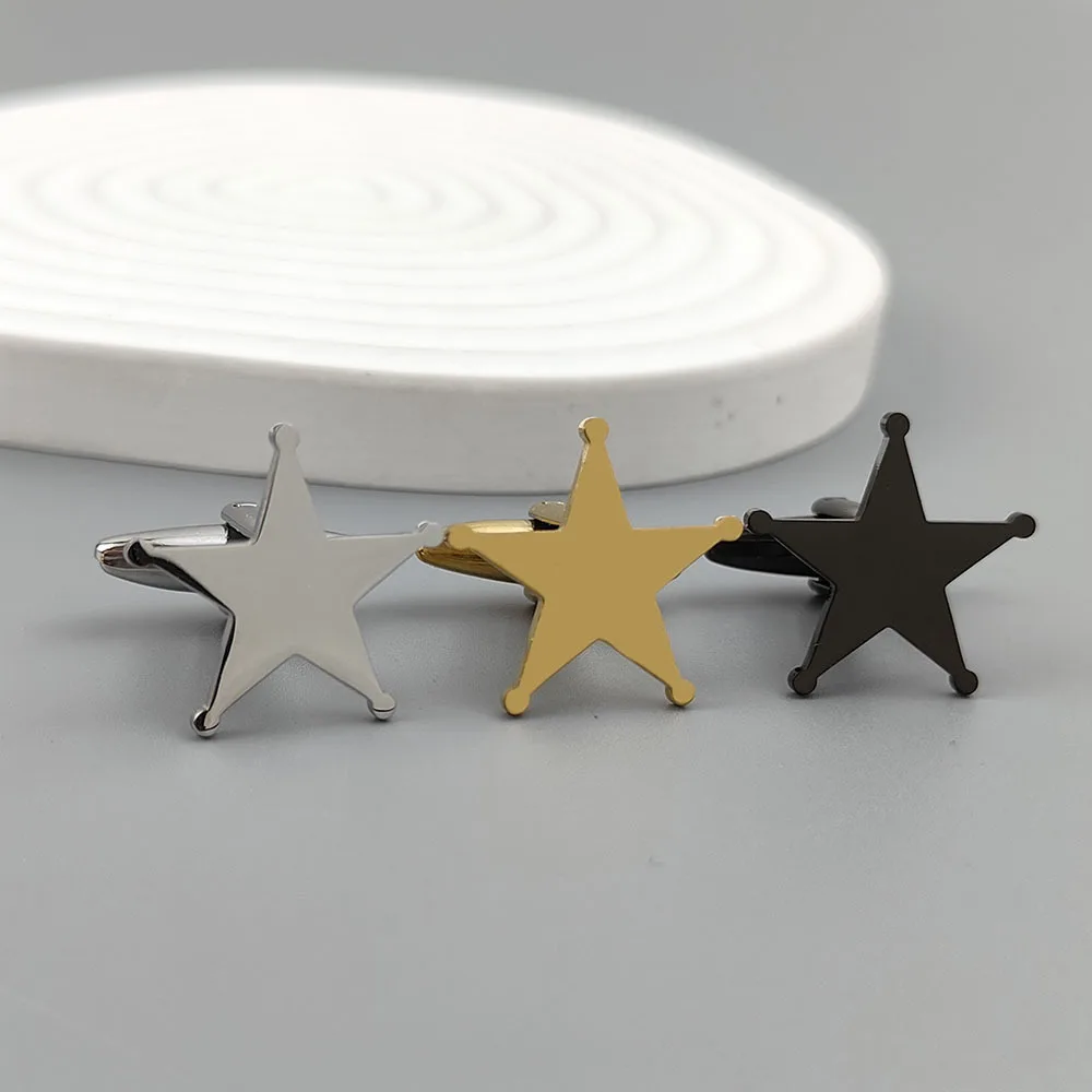 Five Pointed Star Versatile Formal Accessories Cufflinks Available in Gold Silver and Black Colors Men's Business Sleeve Studs