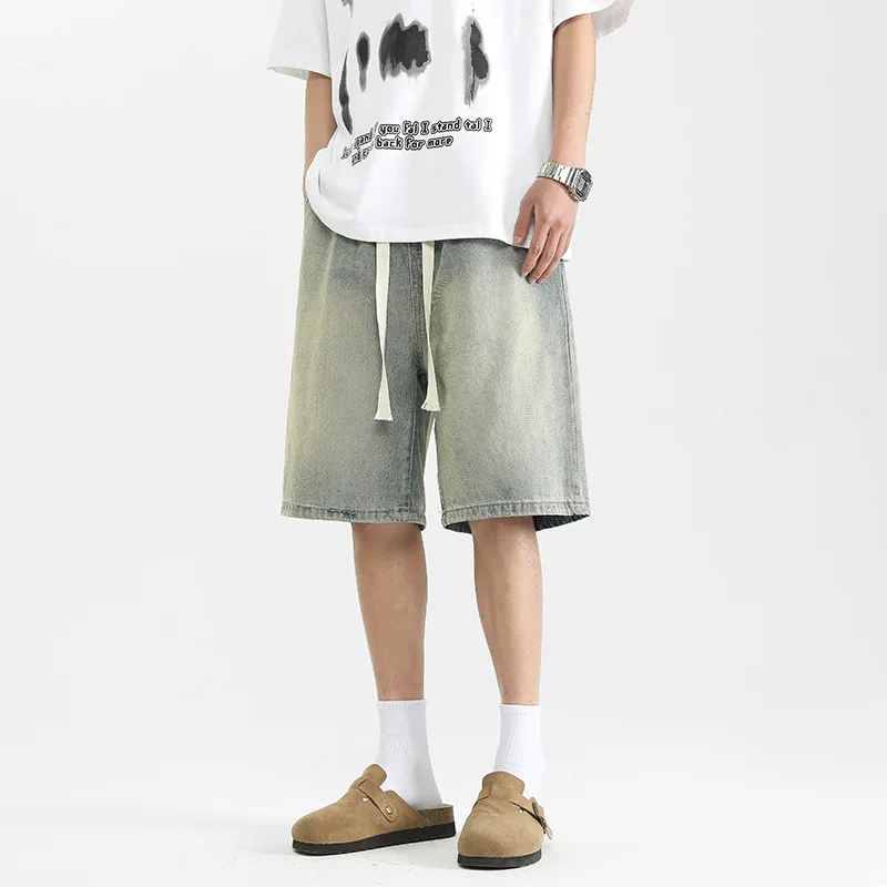 

Denim Shorts Men's Summer Thin American Straight-leg Trendy Brand Loose Casual Five-point Pants