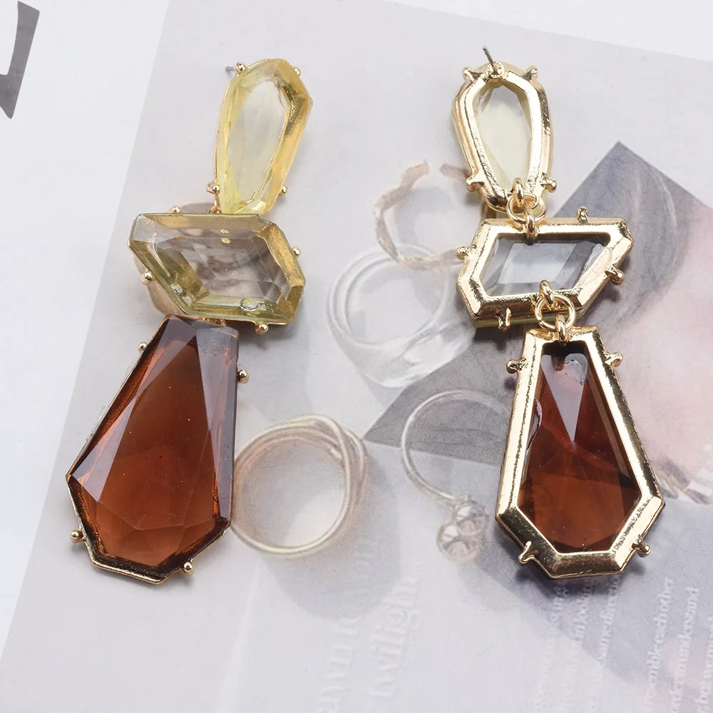 2026 New Fashion Irregular Coffee Resin Long Dangle Earrings Women Indian Ethnic Vintage Statement Metal Big Earrings Jewelry