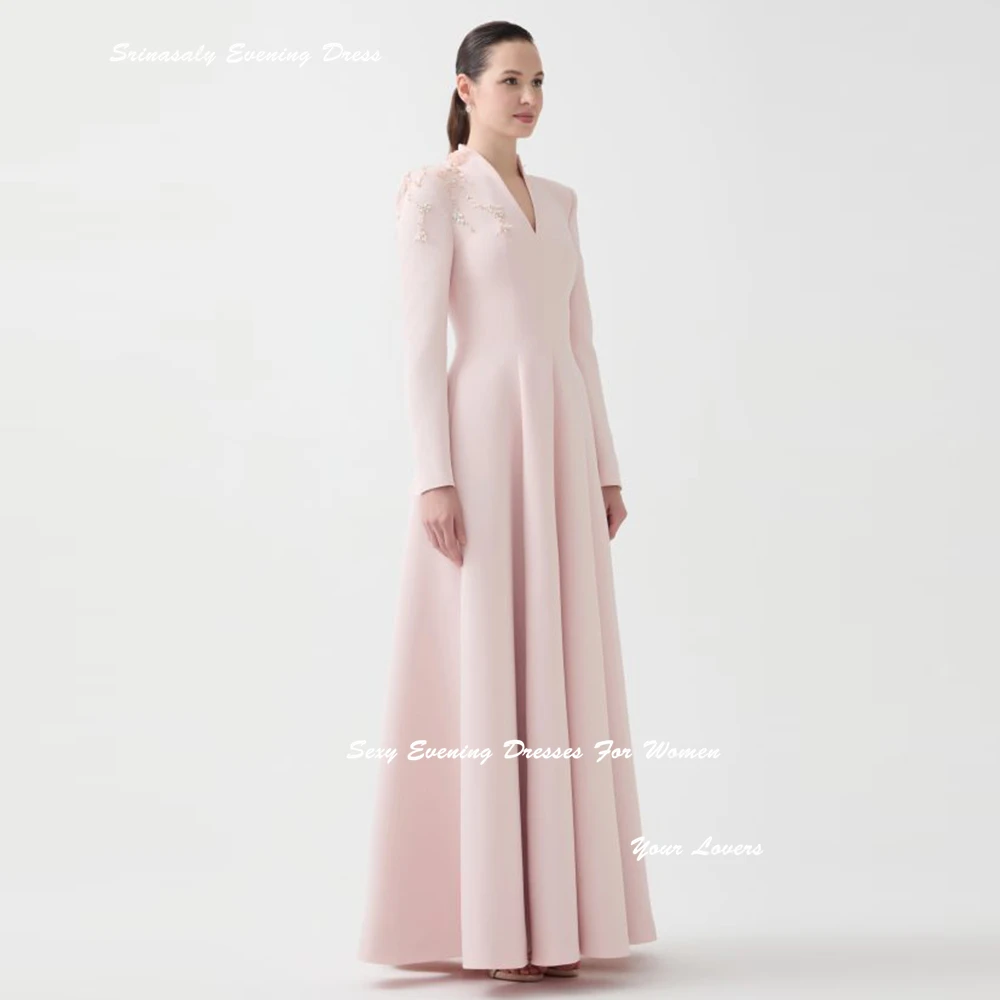 Customized Pink Crepe Evening Dresses For Sexy Women V-Neck Cocktail Party Gowns A-line Floor-length Pleated Prom Dress 2025