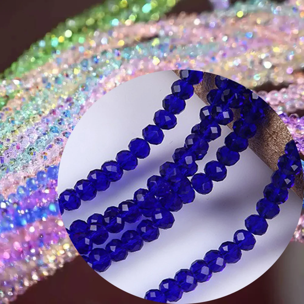 6 8 10mm 1Strand 5Strands Glass Faceted Crystal Style Blue Bead Loose Spacer Clear Beads Strand for Jewelry Accessories TMB8