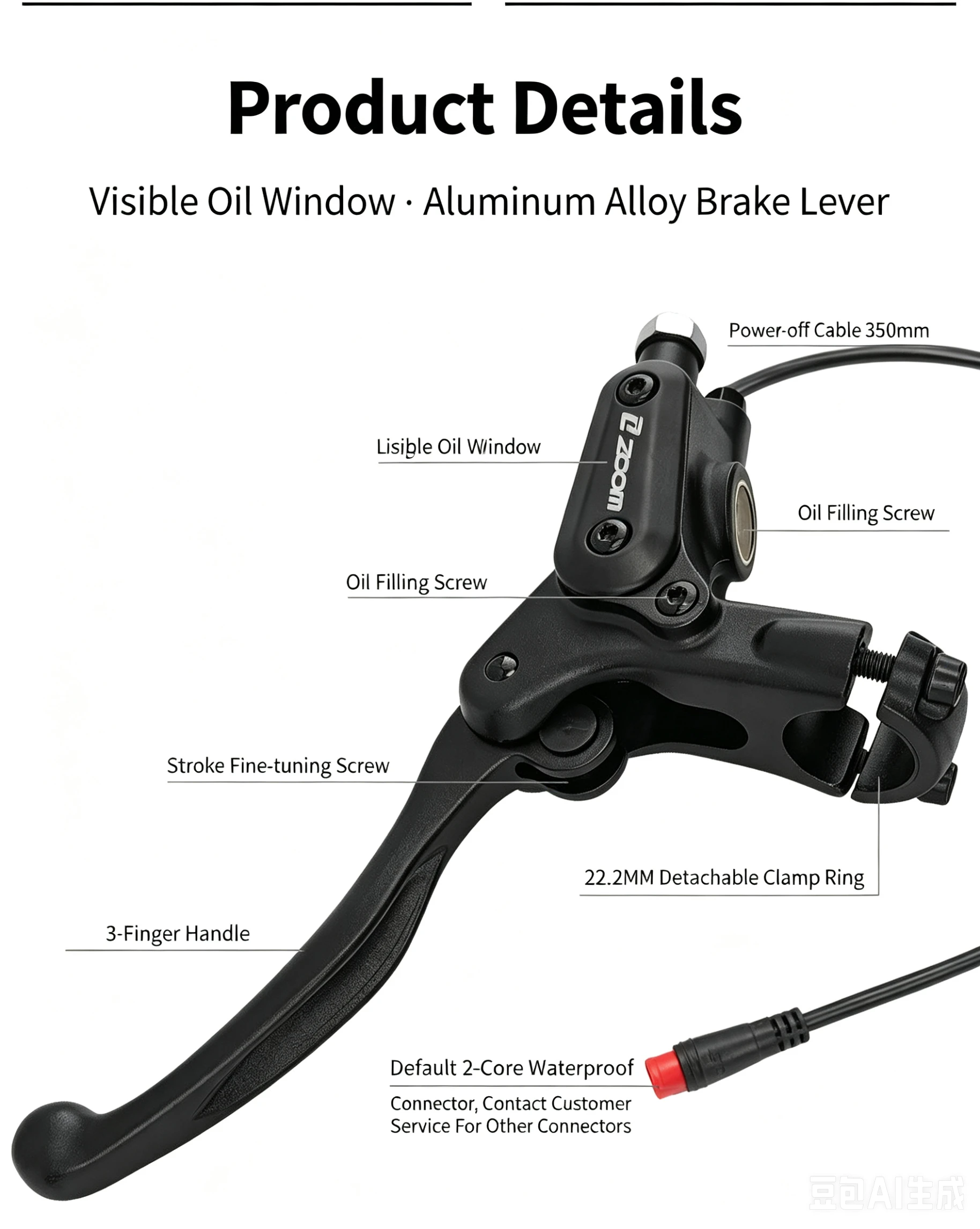 4-Kolben-Aluminium-Hydraulik-Scheibenbremsen-Kit mit Power-Cut-Off-Hebel, Öl-Fenster, 2- und 3-Pin-Stecker, Vorwärts-/Rückwärtsmontage für E-Scooter – Detail 7