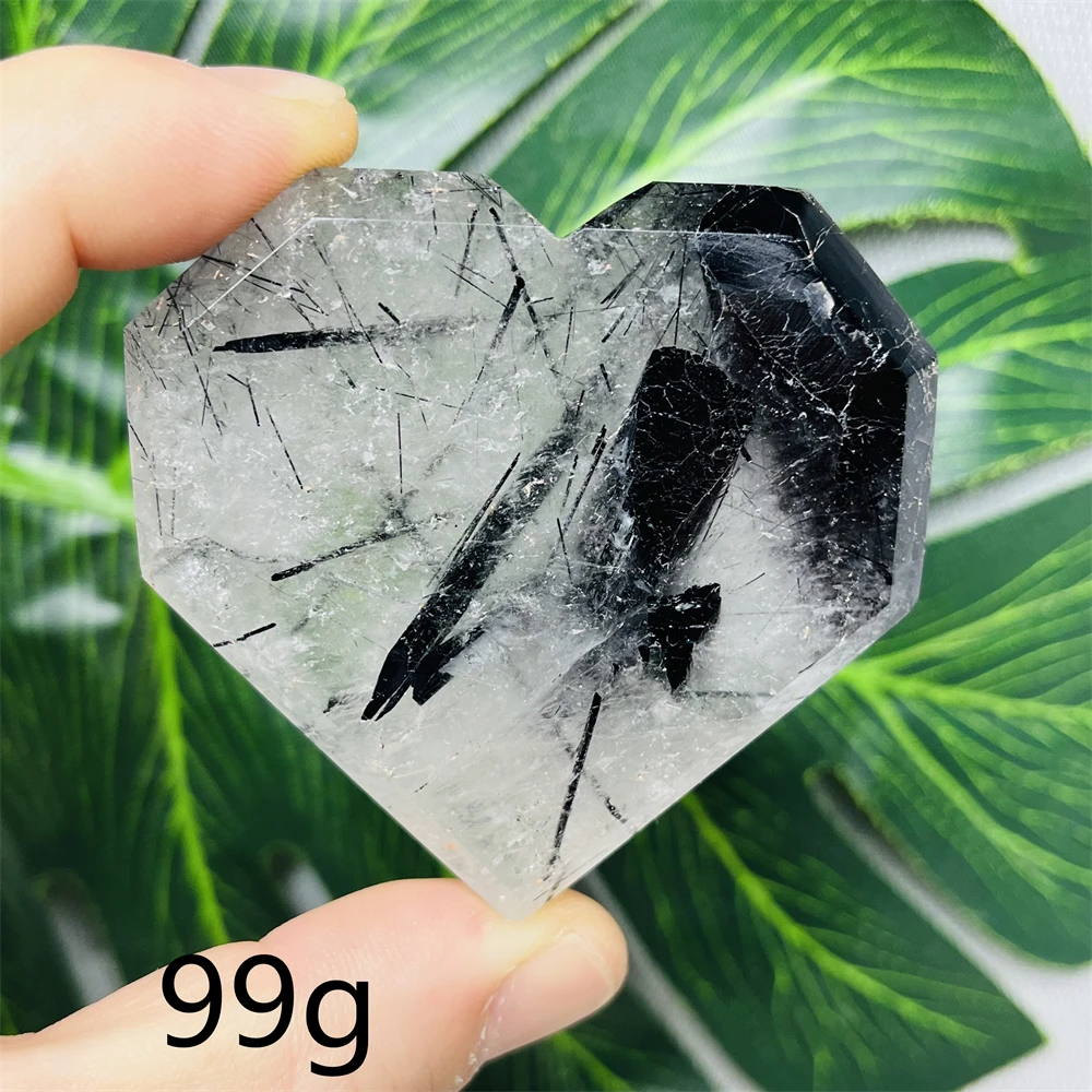 Natural Gemstone Black Tourmaline Crystal Heart-shaped Diamond Cut Clear Rainbow Quartz Home Room Decor Spiritual Stone Healing