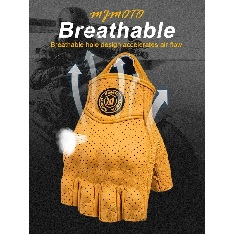 Vintage Retro Fingerless Riding Gloves Touchscreen Hard Anti-Collision Shell Motorcycle Motocross Cycling Protective Accessories