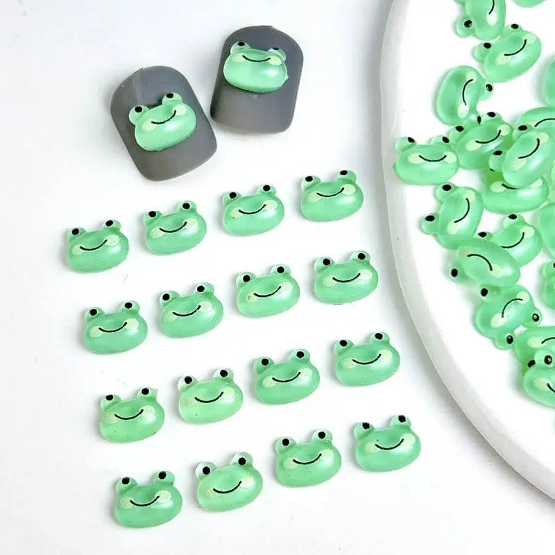 

3D Cartoon Smiling Frog Nail Art Decorations Cute Big Eyes Green Frog Resin Nail Charms Accessories for Making DIY Manicure