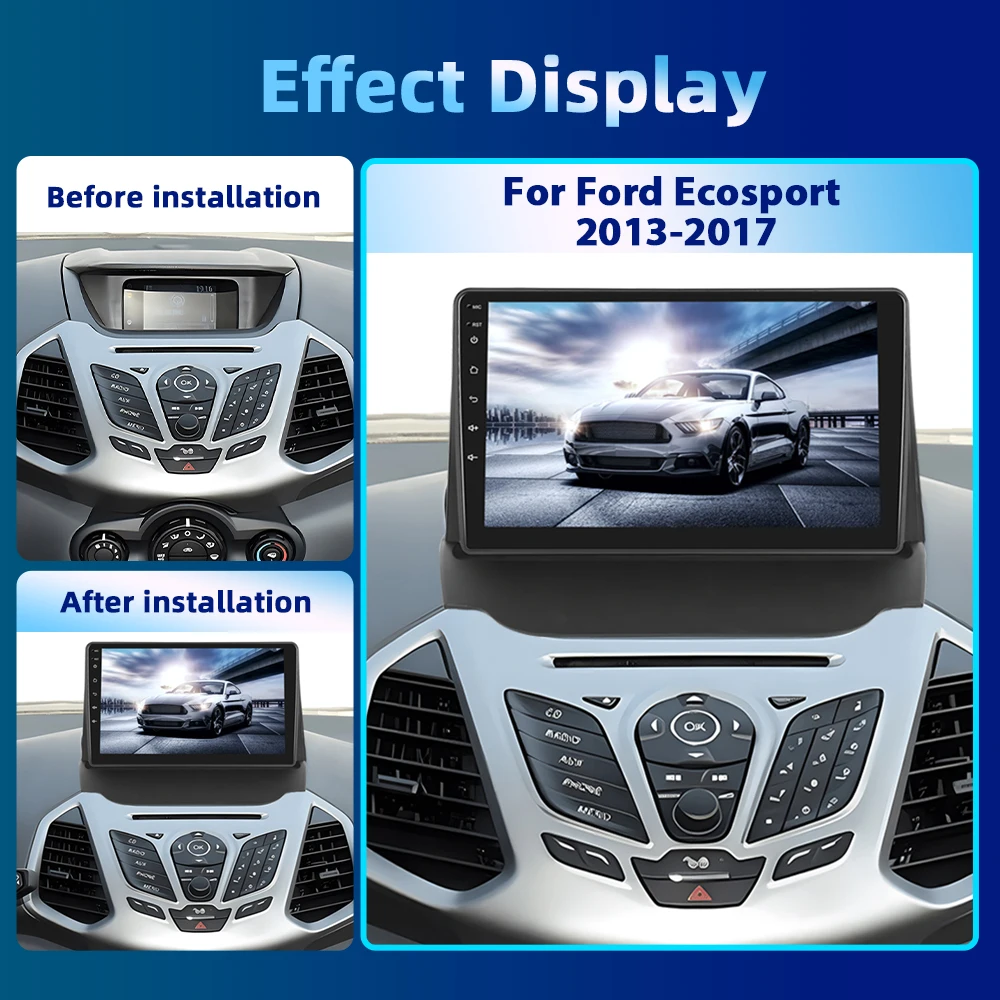 Podofo 8+128G 2Din Car Stereo For Ford Ecosport 2013-2017 9'' Multimedia Player Carplay Android Auto GPS Navigation Car Audio