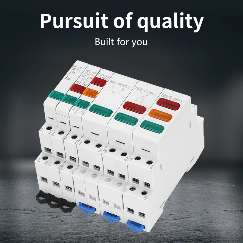 HD9 DIN Rail Mount LED Signal Lamp Series 9mm 18mm 220V Indicating Pilot Lights Red Blue Yellow Green Power Signal Light
